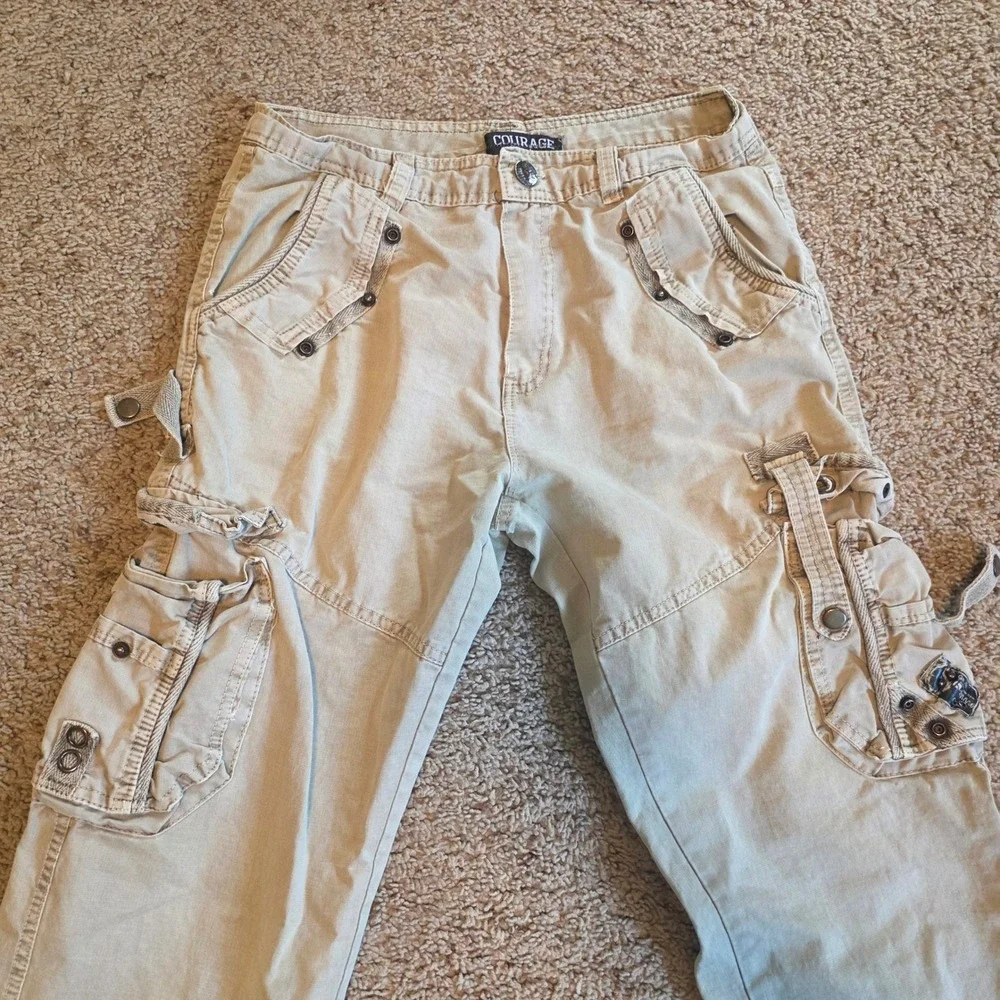 Courage Clothing Co Mens 32 Tan Cargo Pants Multi‎ Pocket Utility Y2K Streetwear